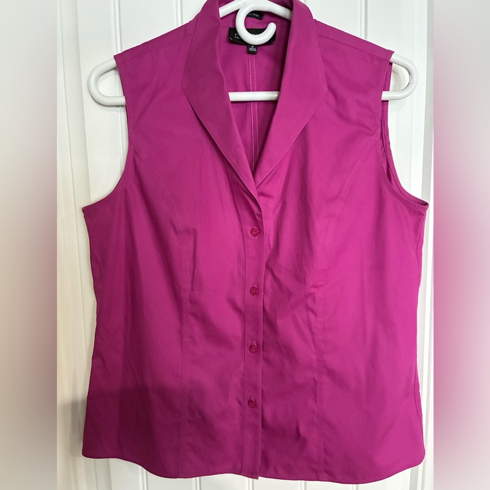 Jones New York Collection Fuchsia Sleeveless Button-Down Shirt